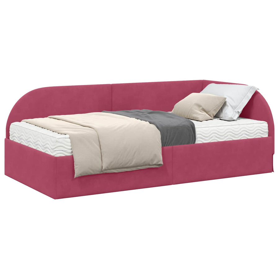 Hoekbedframe met Matras met hoofdeinde 2 pcs Rood Fluweel