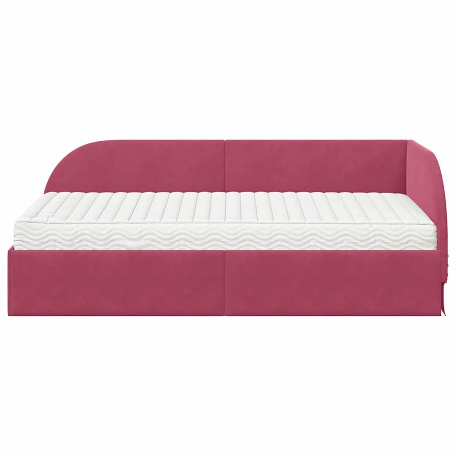 Hoekbedframe met Matras met hoofdeinde 2 pcs Rood Fluweel