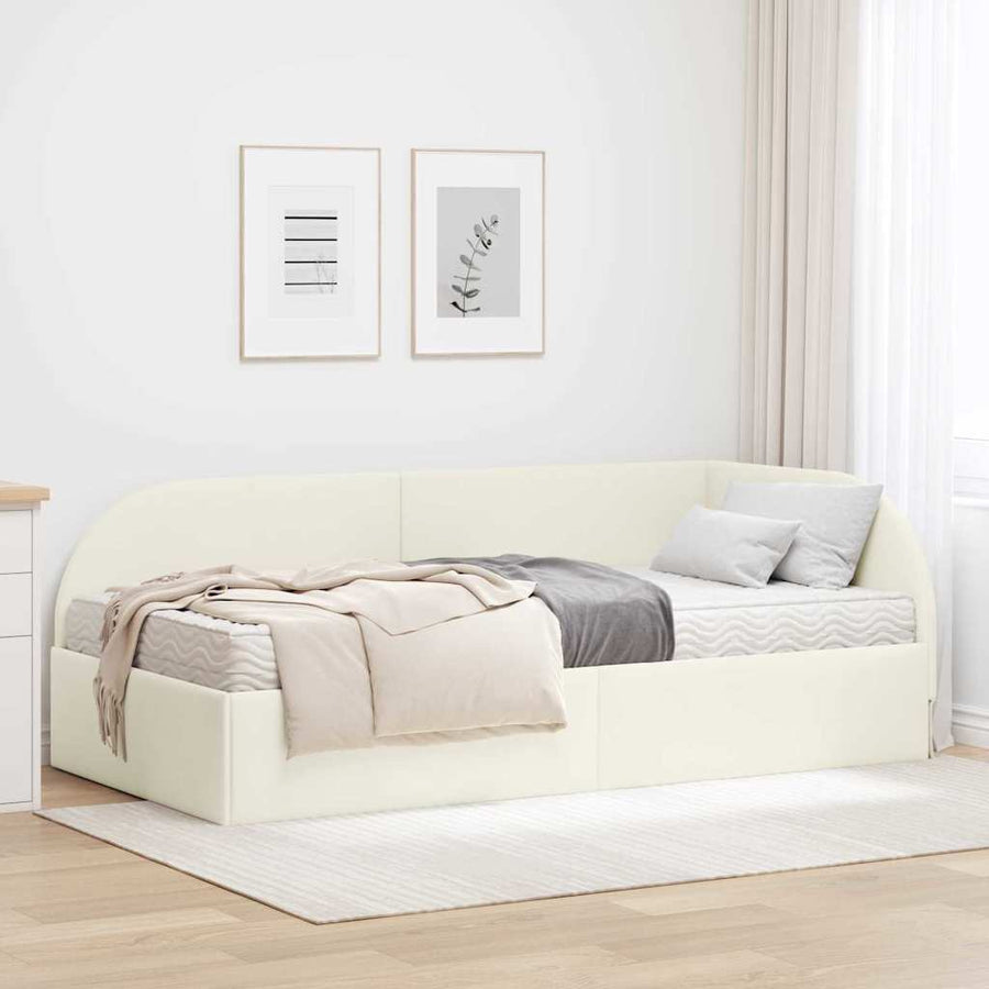 Hoekbedframe met Matras met hoofdeinde 2 pcs Crème Fluweel