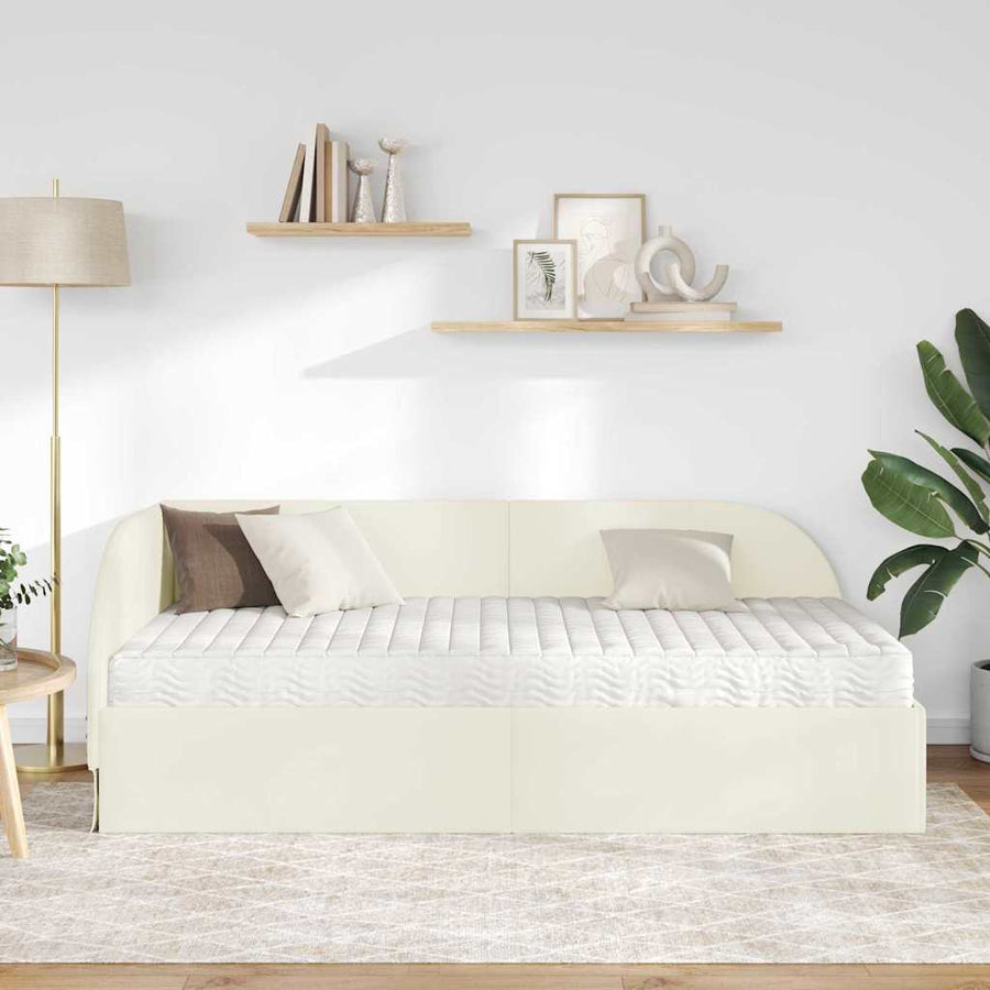 Hoekbedframe met Matras met hoofdeinde 2 pcs Crème Fluweel