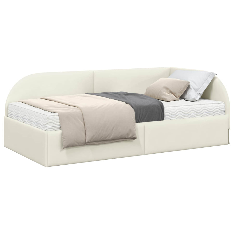 Hoekbedframe met Matras met hoofdeinde 2 pcs Crème Fluweel