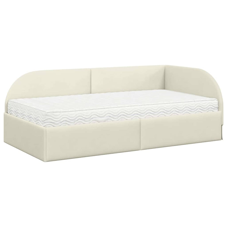 Hoekbedframe met Matras met hoofdeinde 2 pcs Crème Fluweel