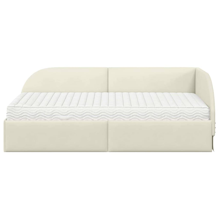 Hoekbedframe met Matras met hoofdeinde 2 pcs Crème Fluweel