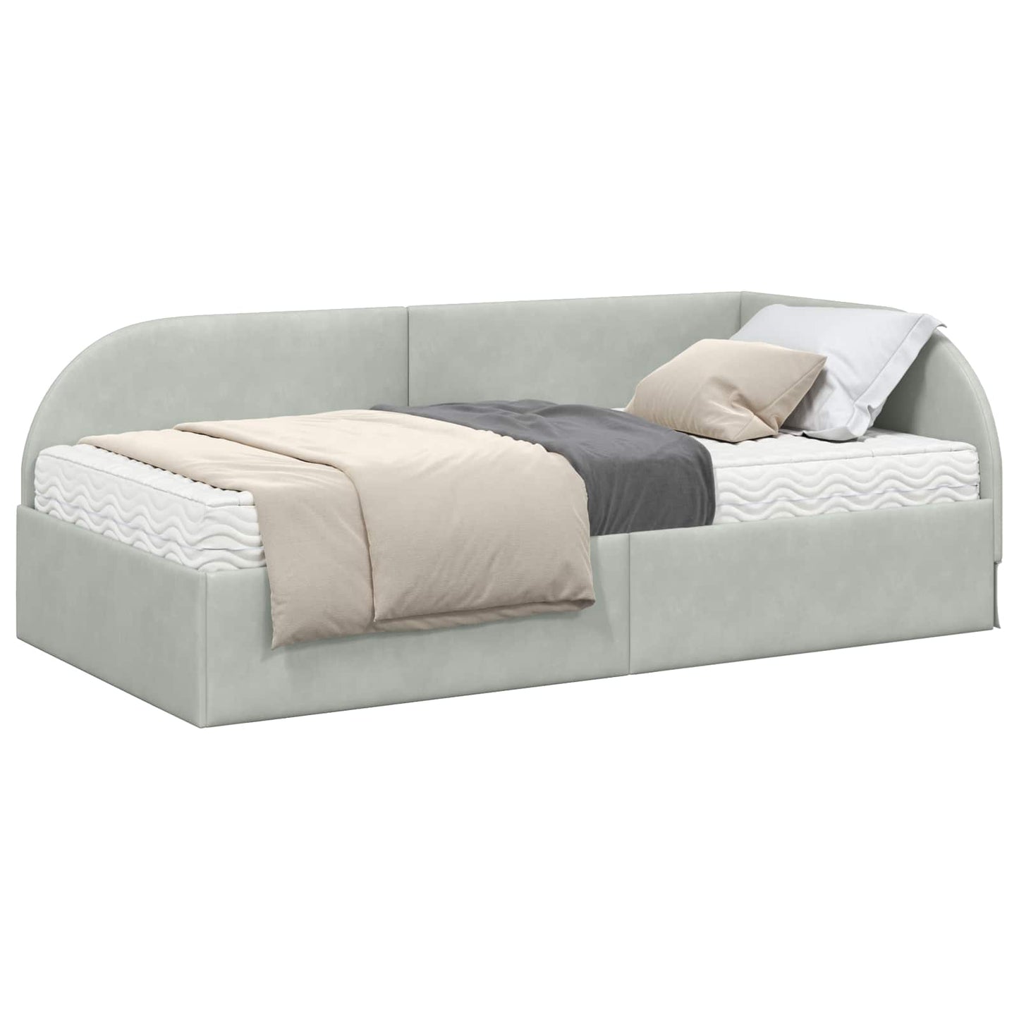 Hoekbedframe met Matras met hoofdeinde 2 pcs Lichtgrijs Fluweel