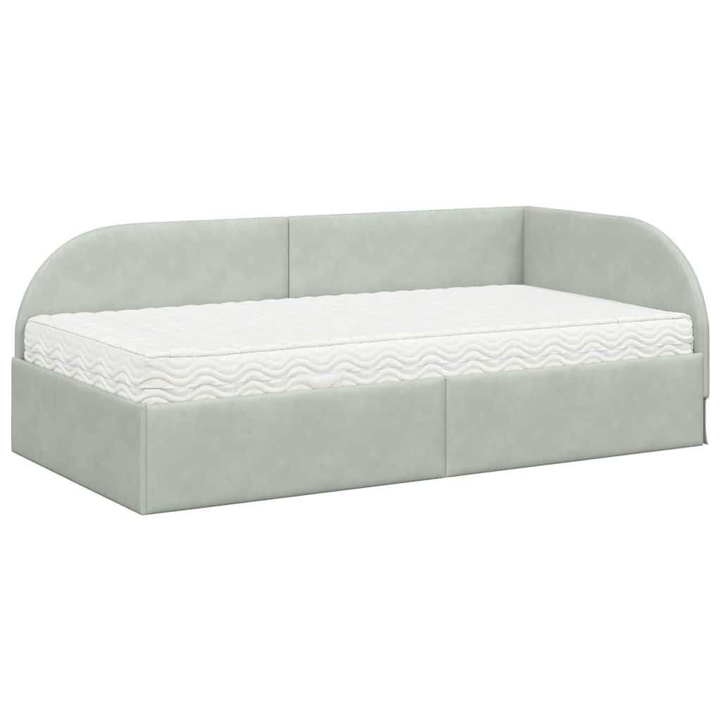 Hoekbedframe met Matras met hoofdeinde 2 pcs Lichtgrijs Fluweel
