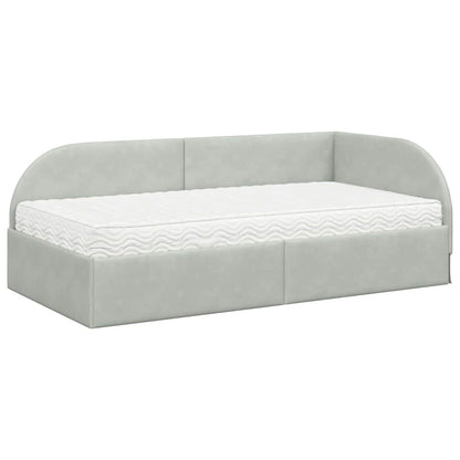 Hoekbedframe met Matras met hoofdeinde 2 pcs Lichtgrijs Fluweel