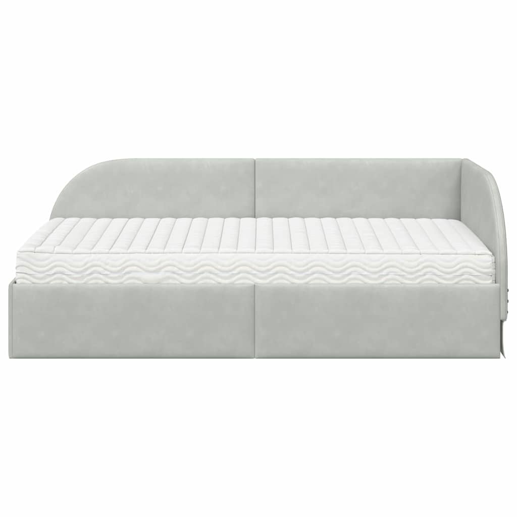 Hoekbedframe met Matras met hoofdeinde 2 pcs Lichtgrijs Fluweel