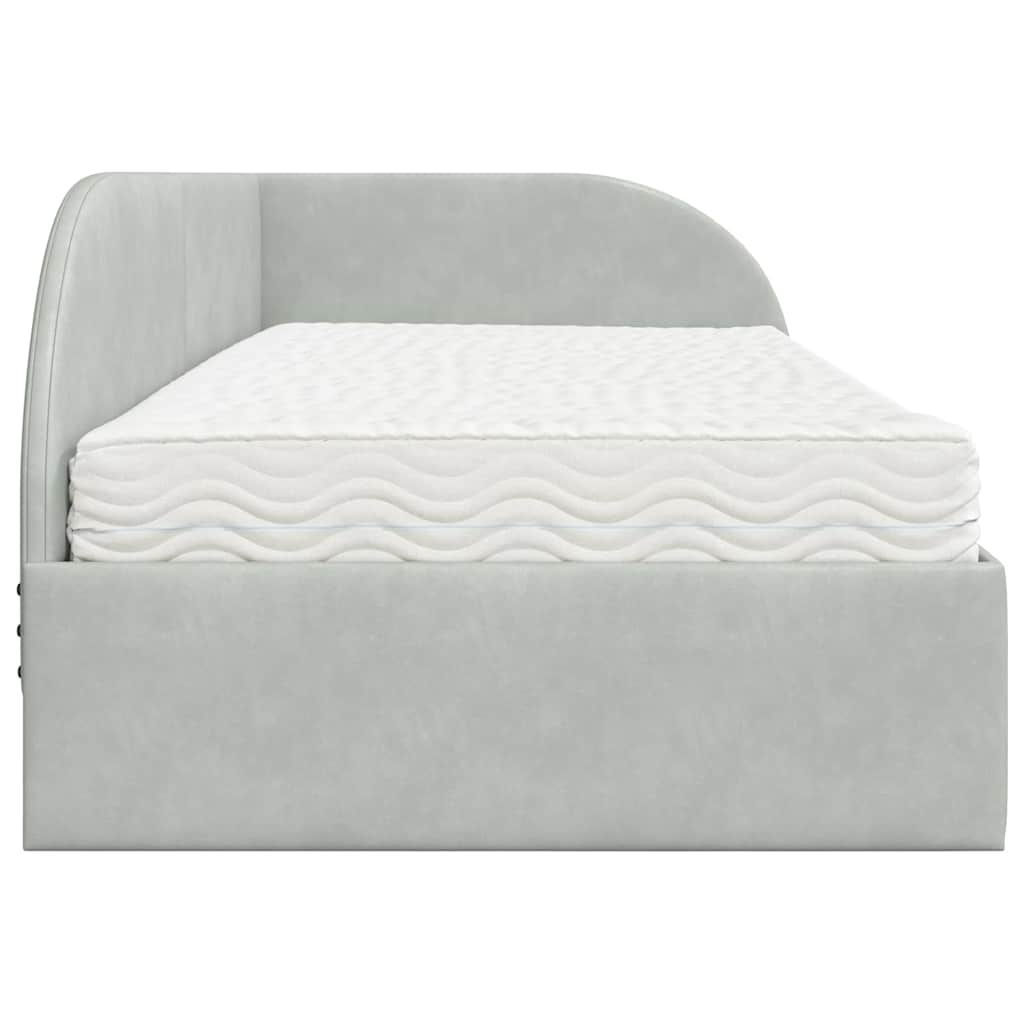 Hoekbedframe met Matras met hoofdeinde 2 pcs Lichtgrijs Fluweel