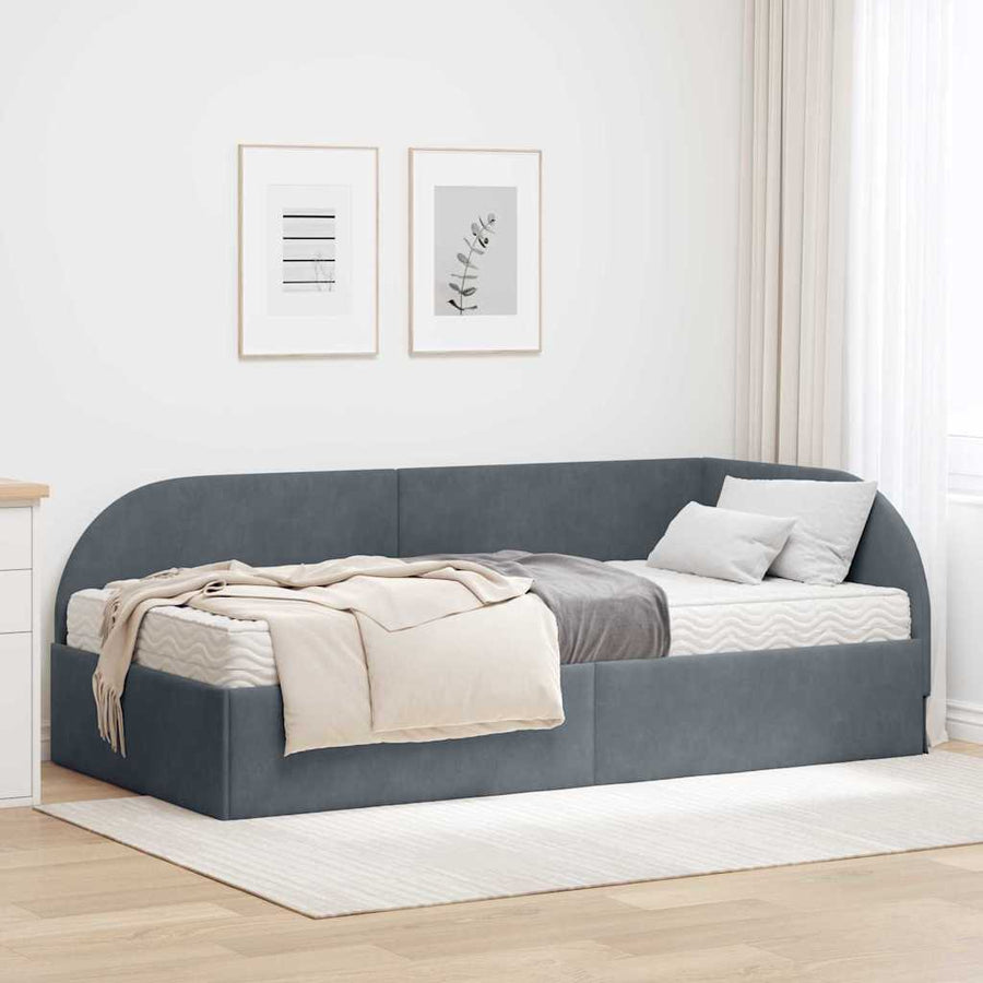 Hoekbedframe met Matras met hoofdeinde 2 pcs Grijs Fluweel