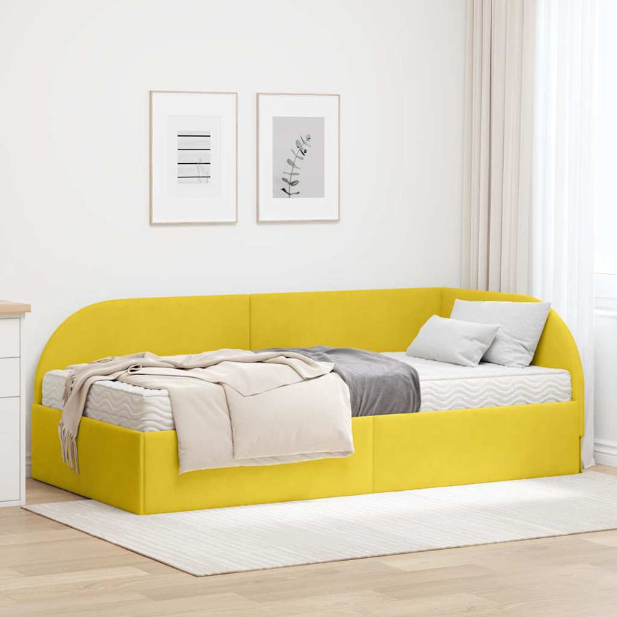 Hoekbedframe met Matras met hoofdeinde 2 pcs Geel Fluweel