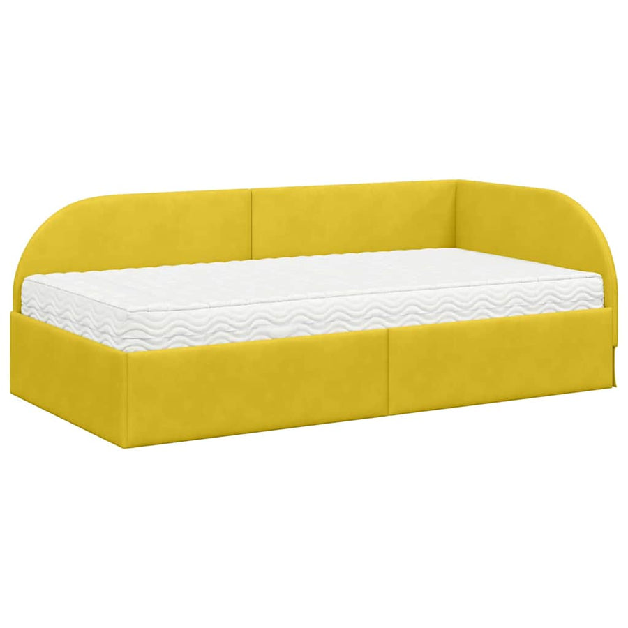 Hoekbedframe met Matras met hoofdeinde 2 pcs Geel Fluweel