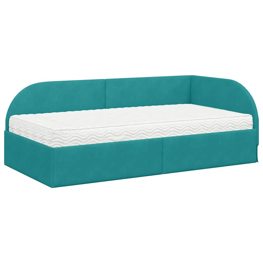 Hoekbedframe met Matras met hoofdeinde 2 pcs Turquoise Fluweel