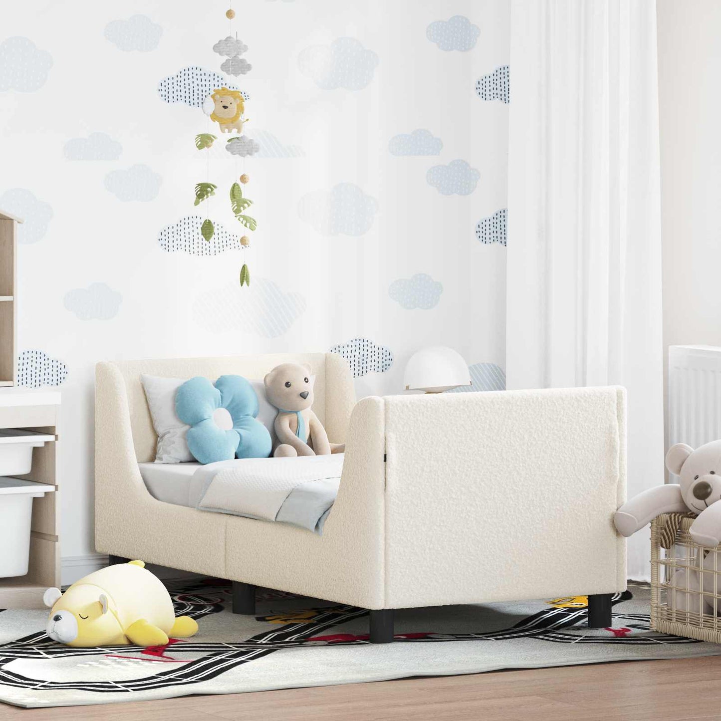 Peuterbedframe met hoofdbord Crème 70 x 140 cm Schapenstof