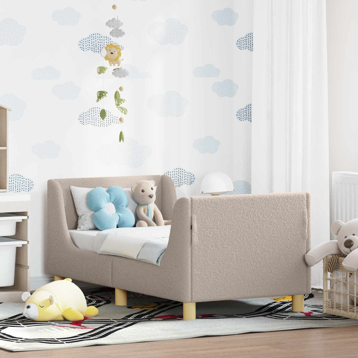 Peuterbedframe met hoofdbord Lichtgrijs 70 x 140 cm Bouclé