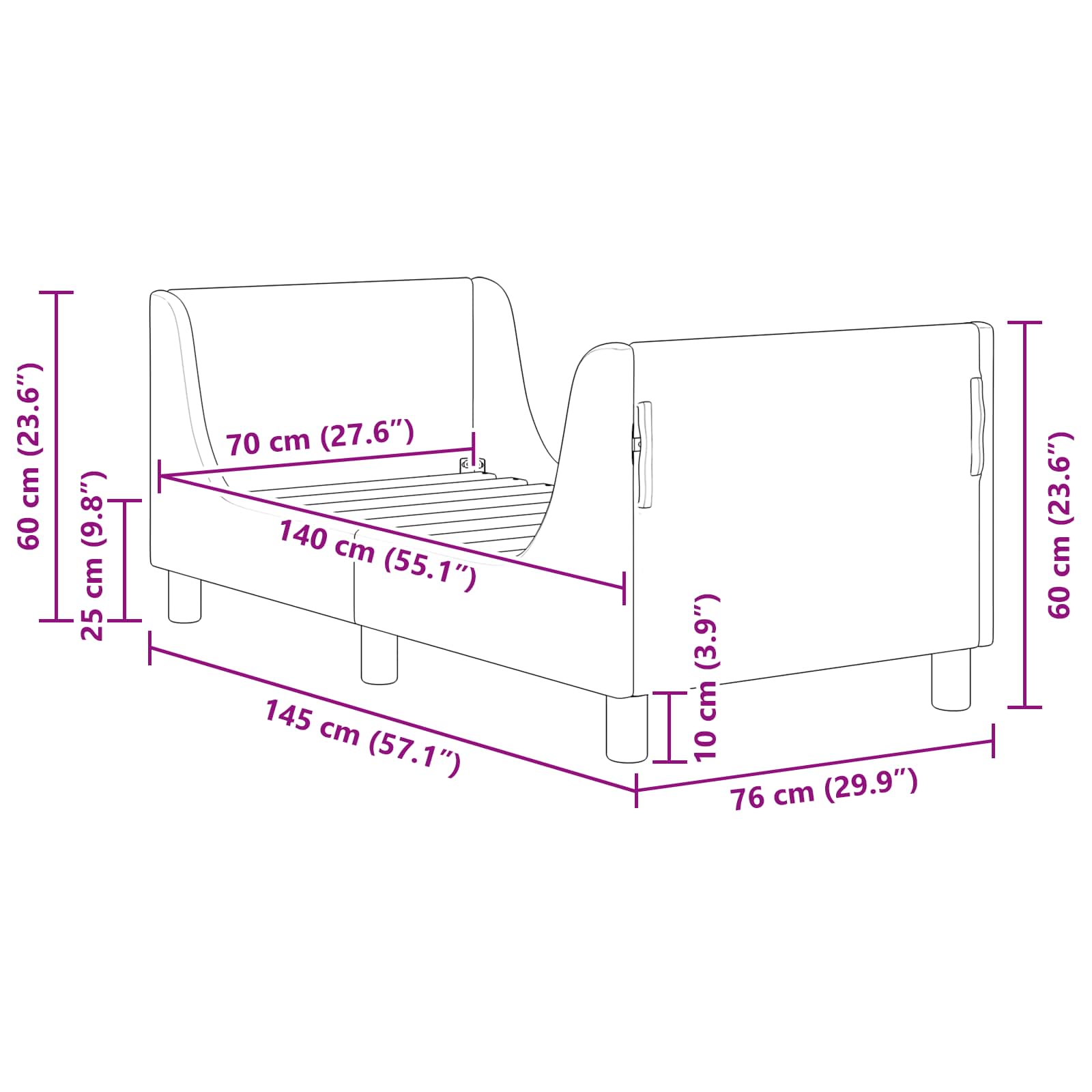 Peuterbedframe met hoofdbord Lichtgrijs 70 x 140 cm Fluweel