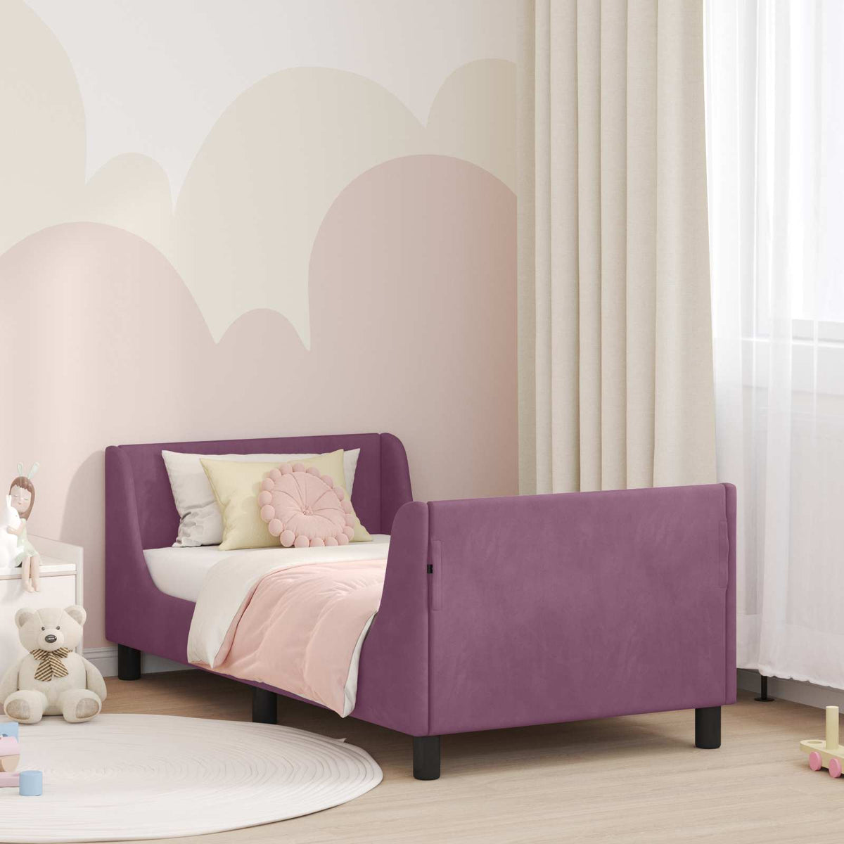 Bedframe voor kinderen met hoofdbord Paars 80 x 160 cm Fluweel