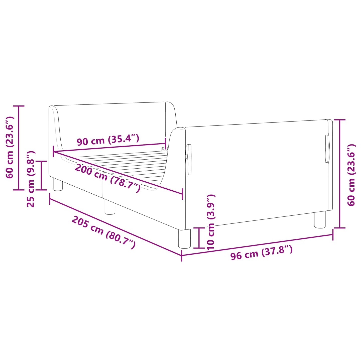 Bedframe voor kinderen met hoofdbord Paars 90 x 200 cm Fluweel