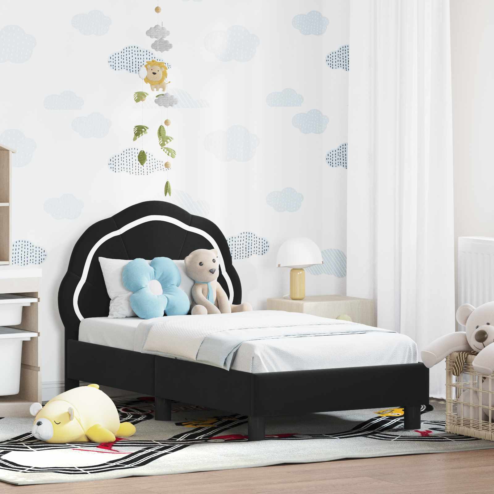 Peuterbedframe met hoofdbord Zwart 70 x 140 cm Fluweel