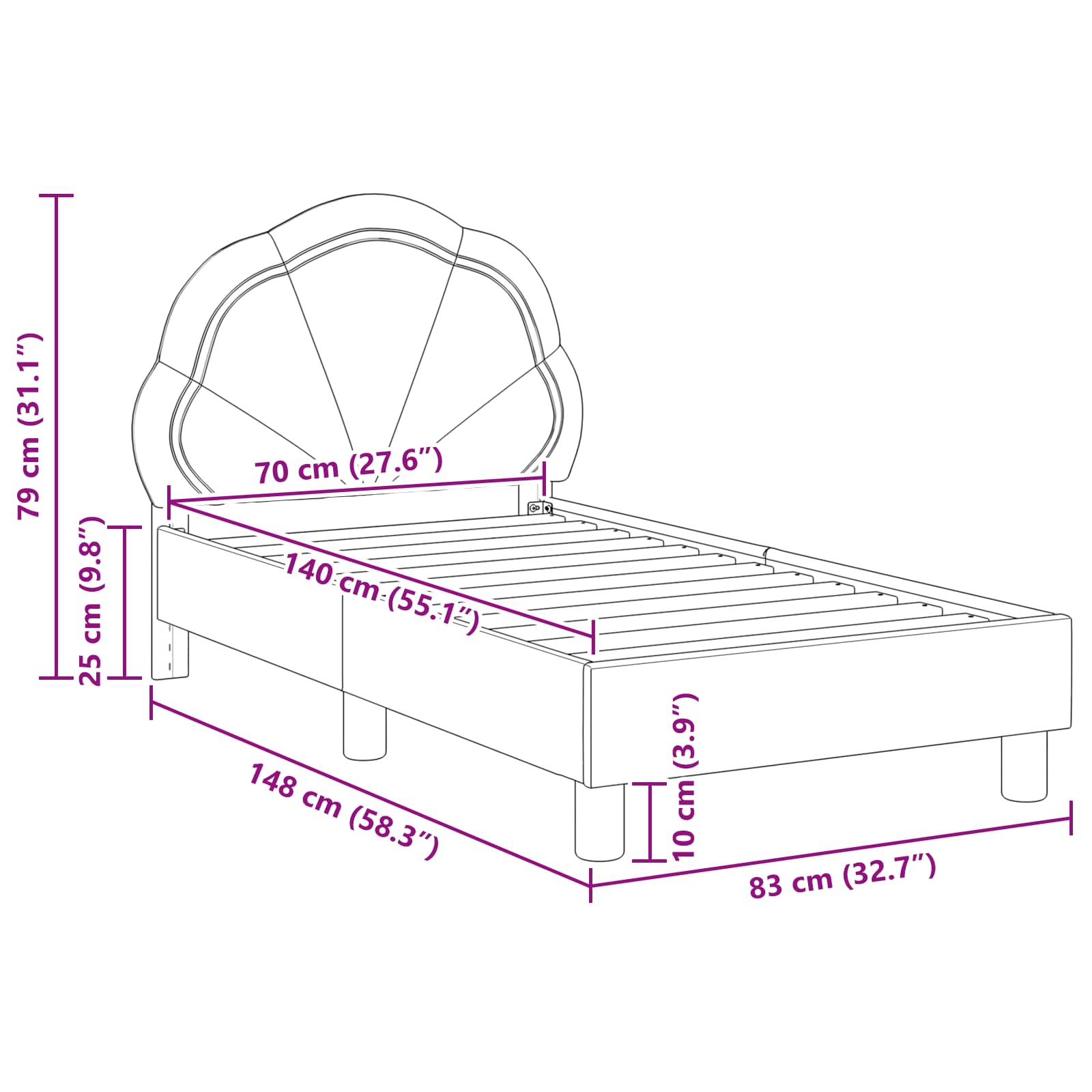 Peuterbedframe met hoofdbord Paars 70 x 140 cm Fluweel