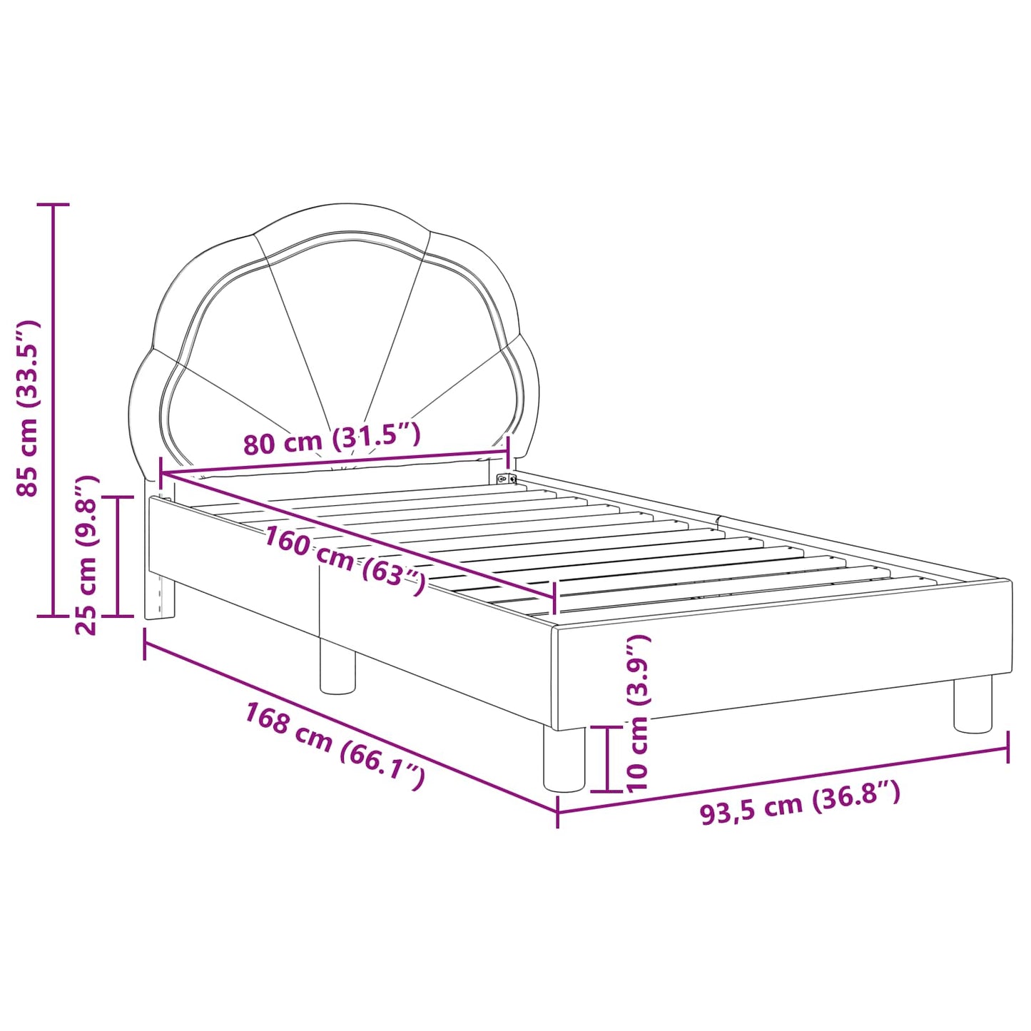 Bedframe voor kinderen met hoofdbord Roze 80 x 160 cm Fluweel