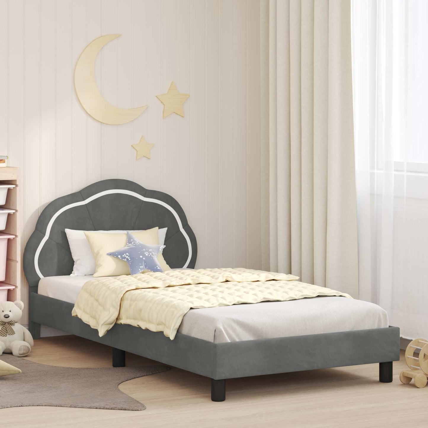 Bedframe voor kinderen met hoofdbord Donkergrijs 90 x 190 cm