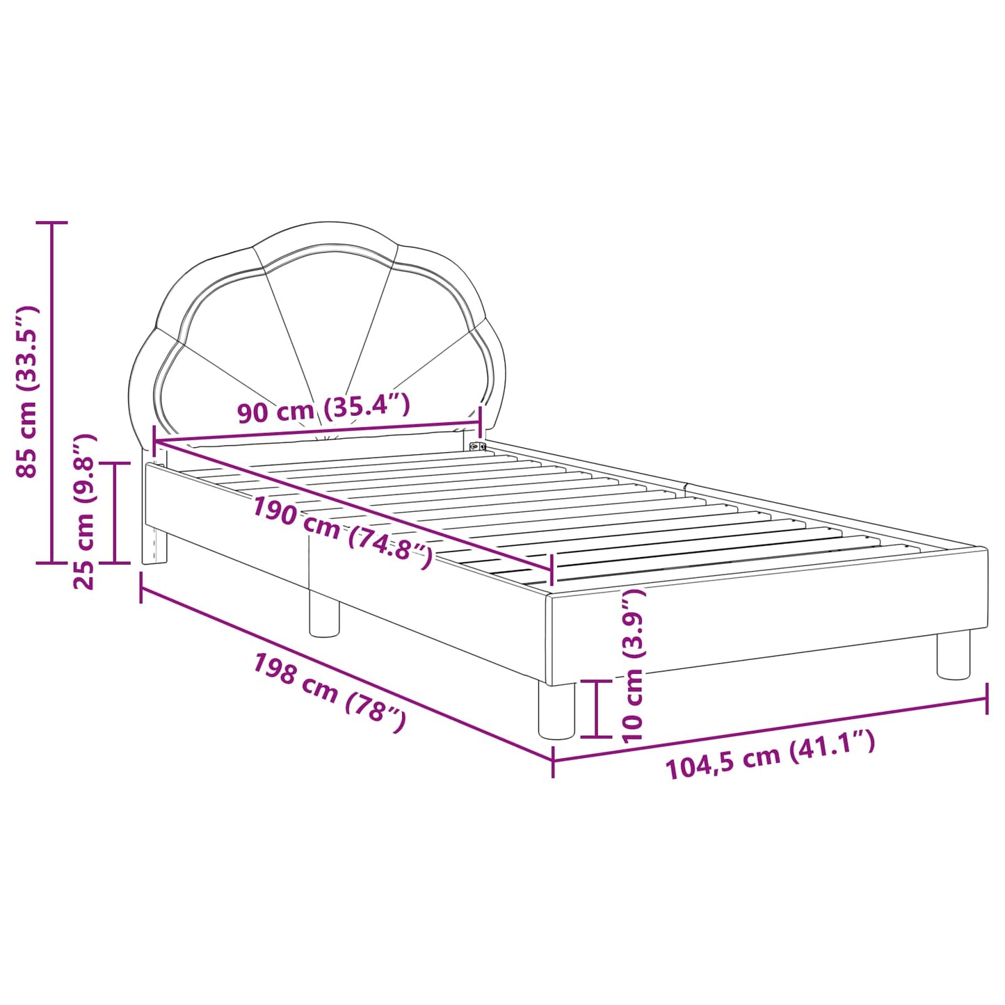 Bedframe voor kinderen met hoofdbord Donkergrijs 90 x 190 cm