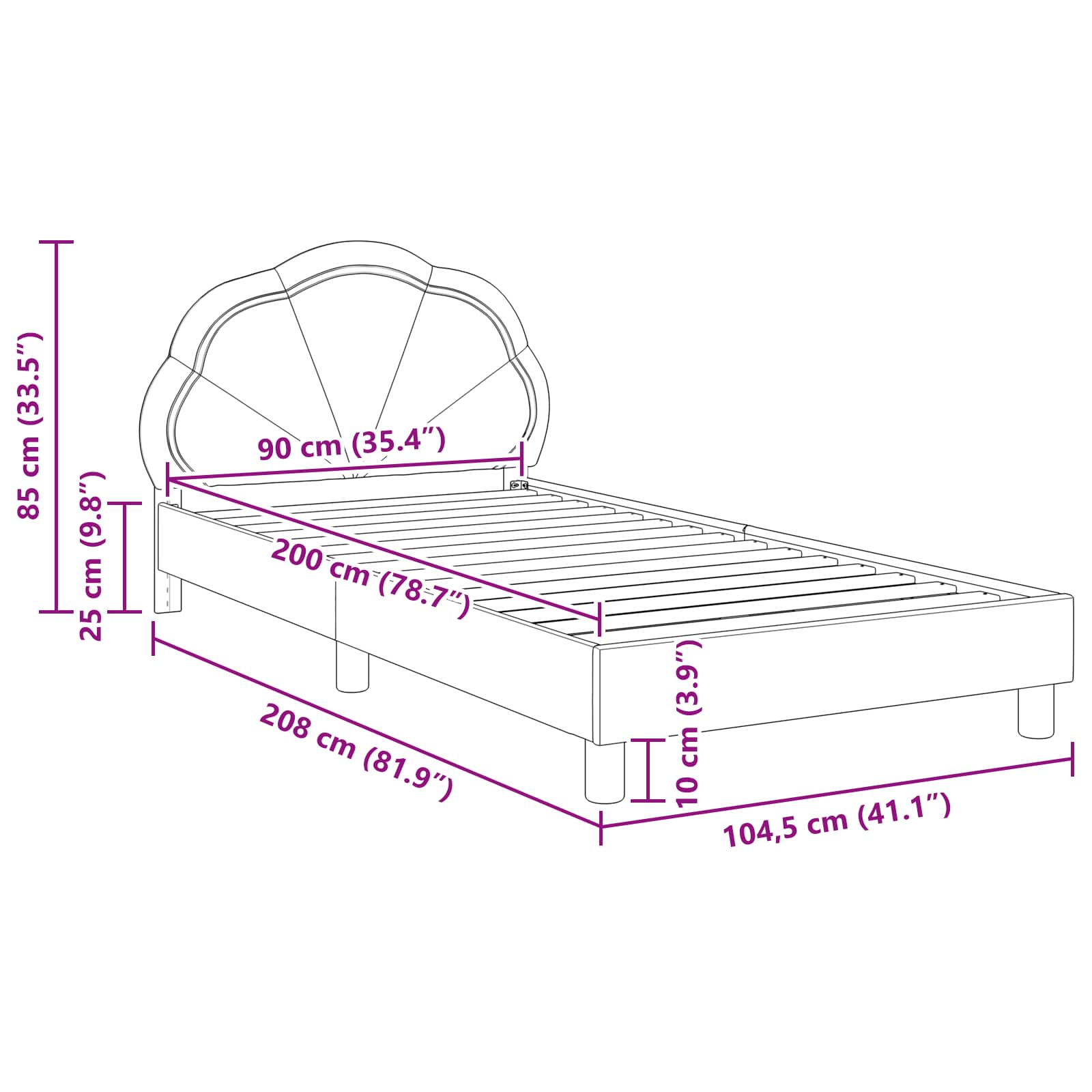 Bedframe voor kinderen met hoofdbord Donkergrijs 90 x 200 cm