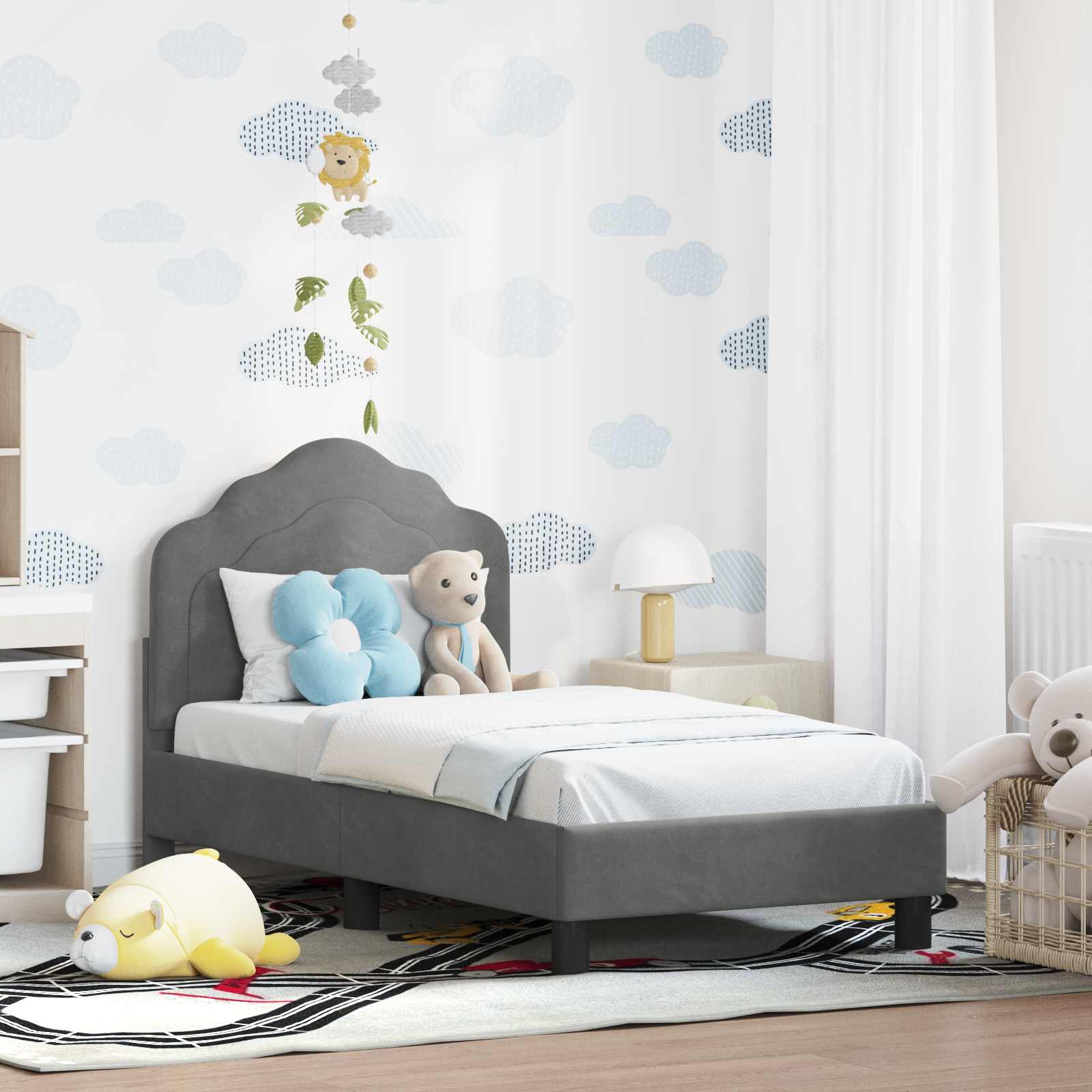 Peuterbedframe met hoofdbord Donkergrijs 70 x 140 cm Fluweel