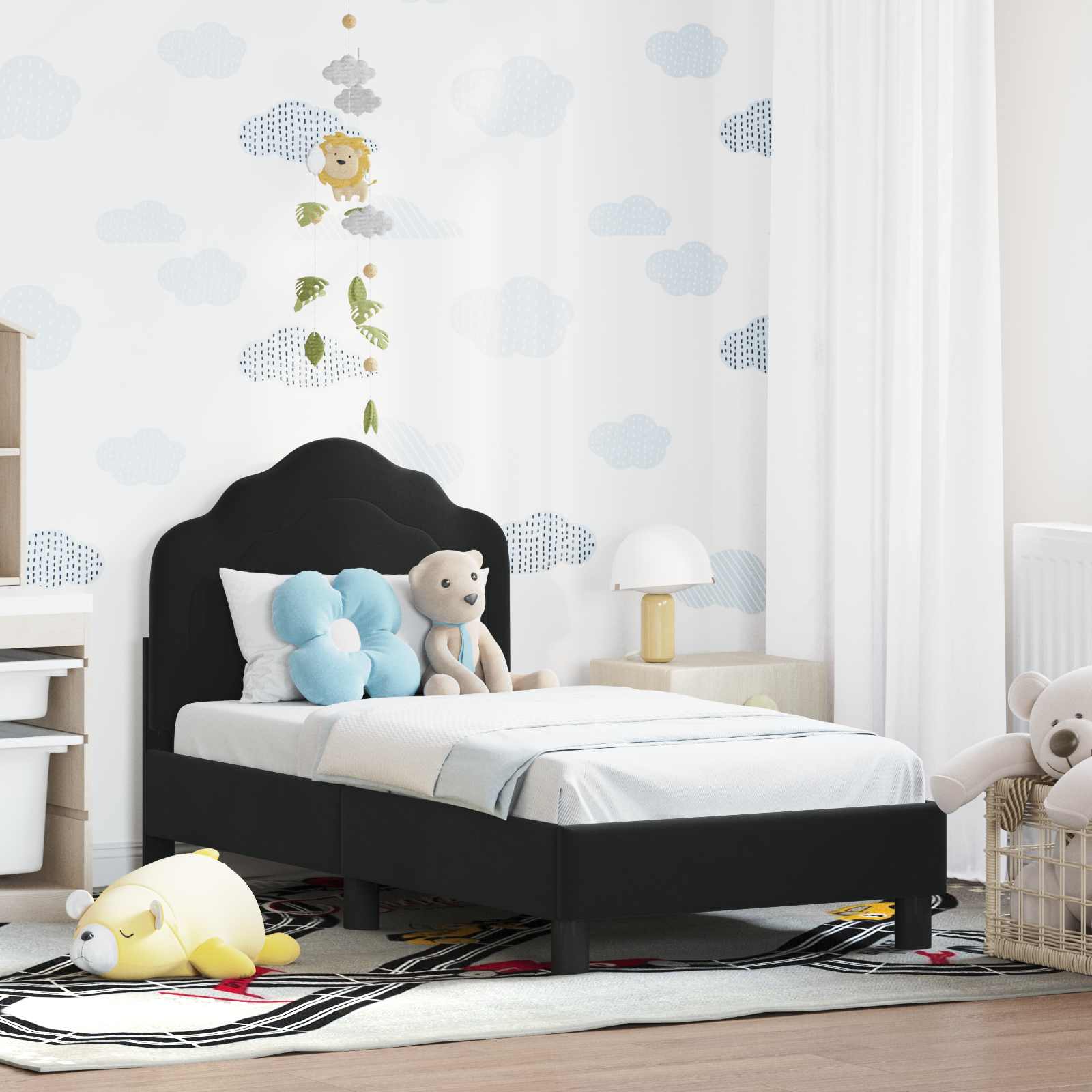 Peuterbedframe met hoofdbord Zwart 70 x 140 cm Fluweel