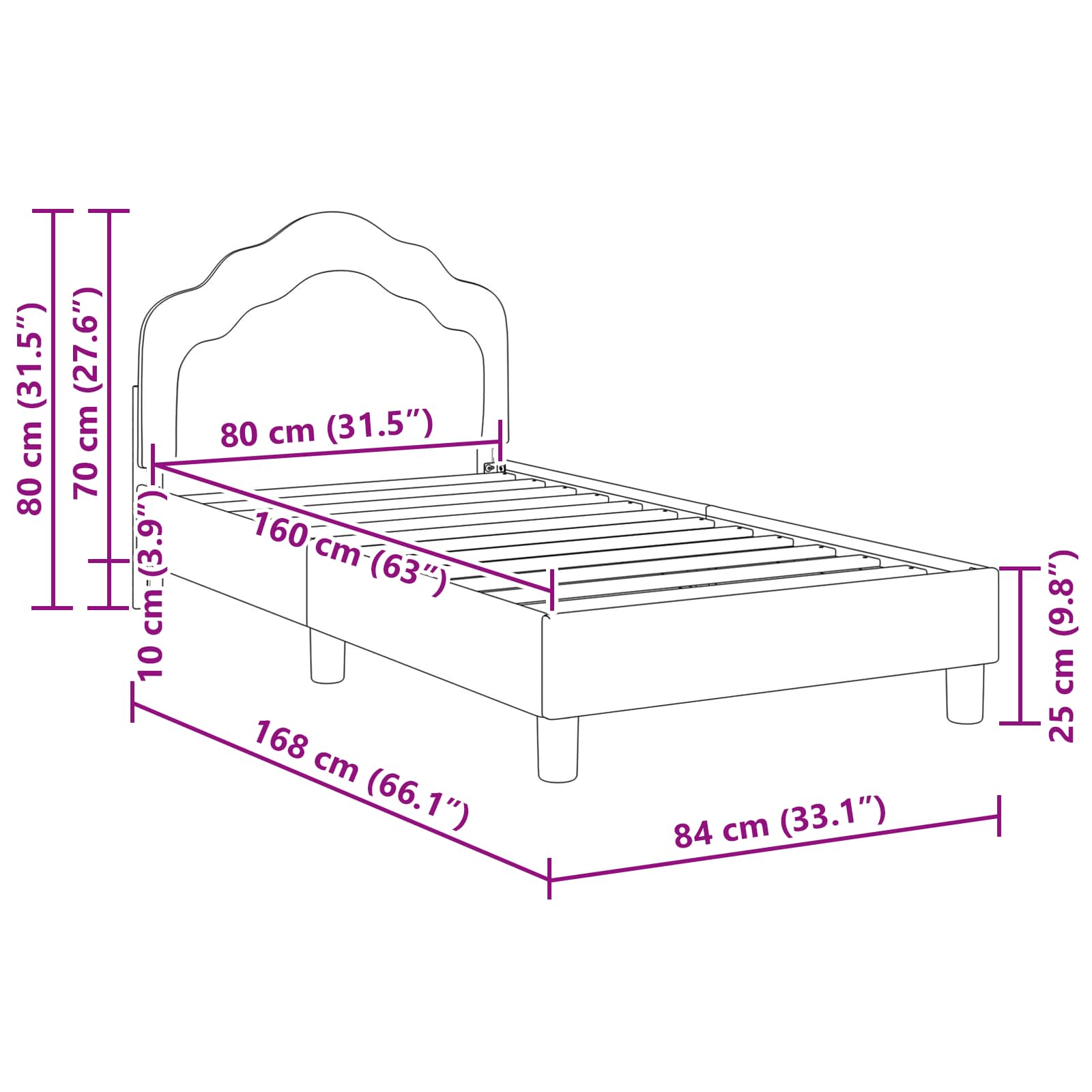 Bedframe voor kinderen met hoofdbord Lichtgrijs 80 x 160 cm