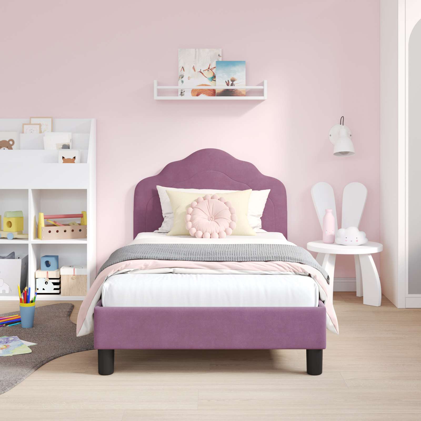 Bedframe voor kinderen met hoofdbord Paars 80 x 160 cm Fluweel