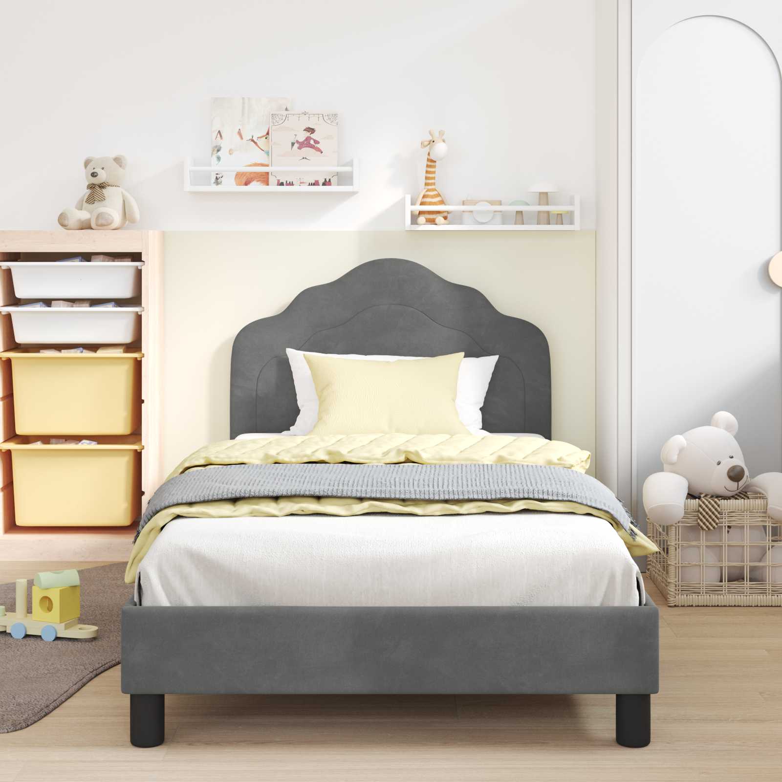 Bedframe voor kinderen met hoofdbord Donkergrijs 90 x 200 cm