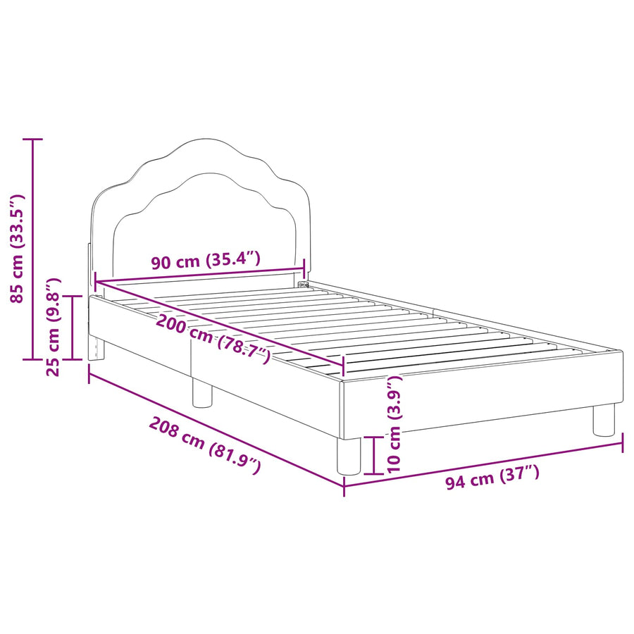 Bedframe voor kinderen met hoofdbord Zwart 90 x 200 cm Fluweel