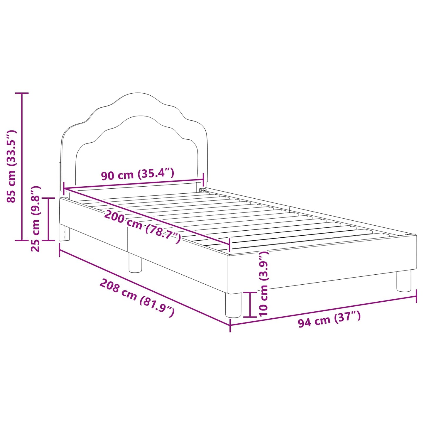 Bedframe voor kinderen met hoofdbord Paars 90 x 200 cm Fluweel