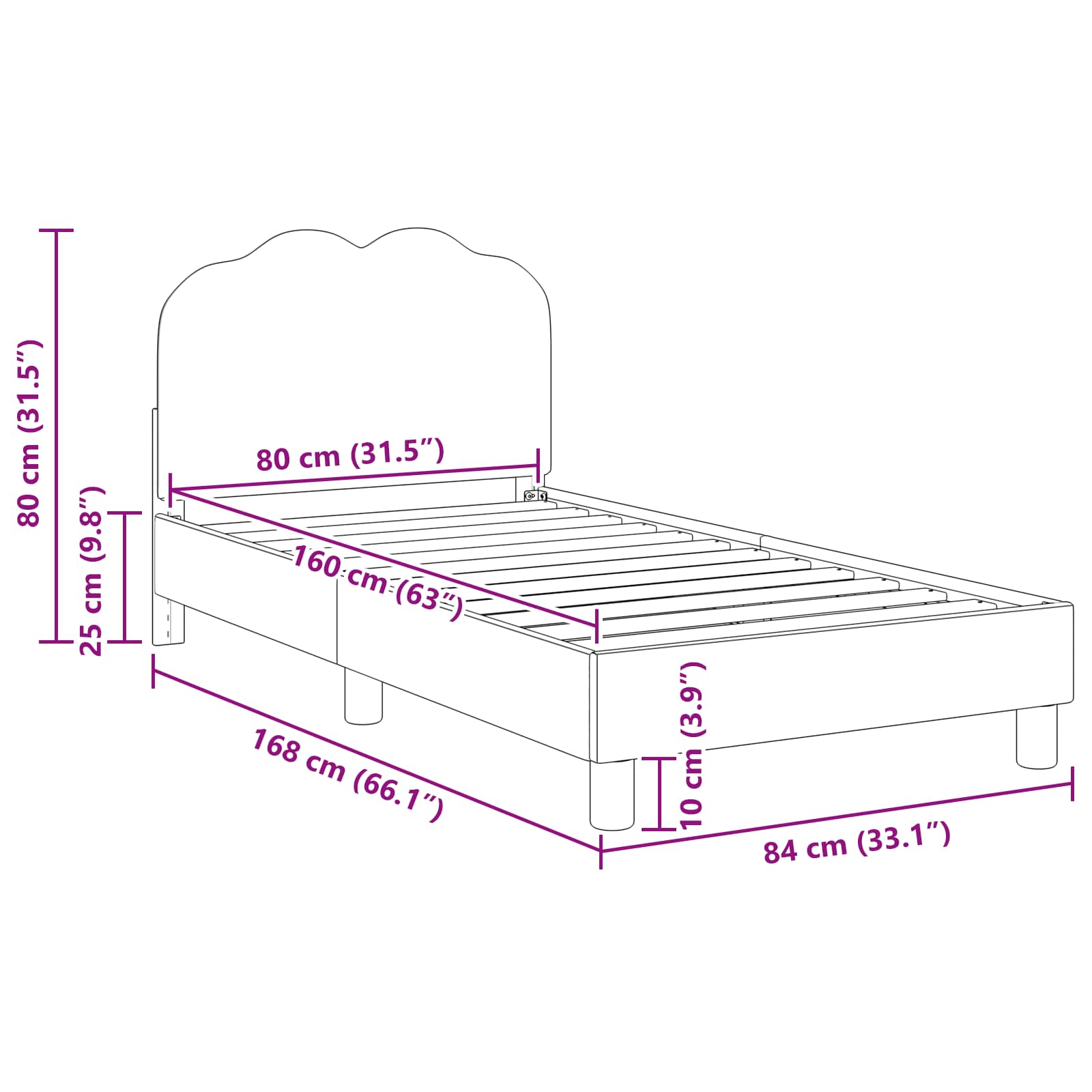 Bedframe voor kinderen met hoofdbord Roze 80 x 160 cm
