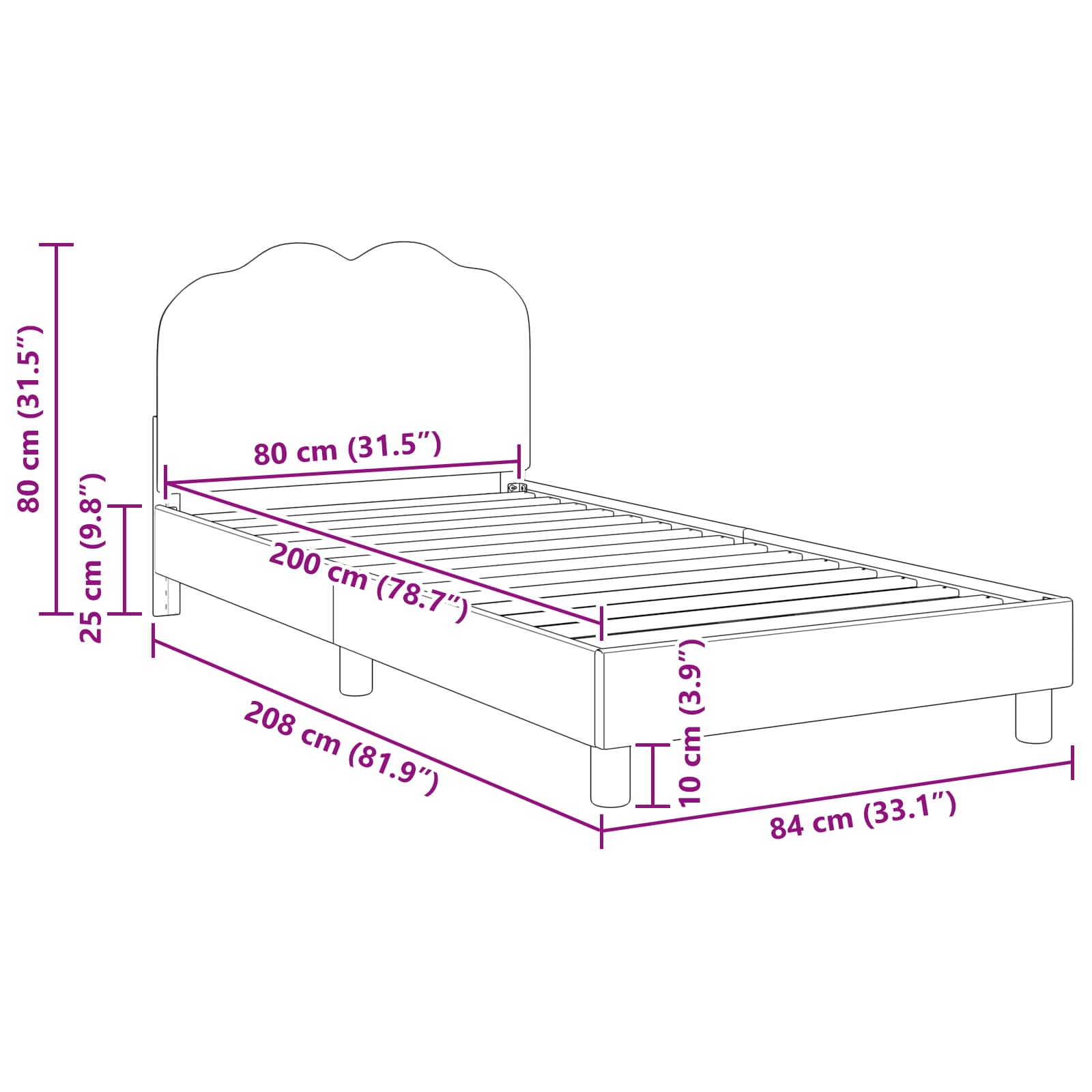 Bedframe voor kinderen met hoofdbord Roze 80 x 200 cm