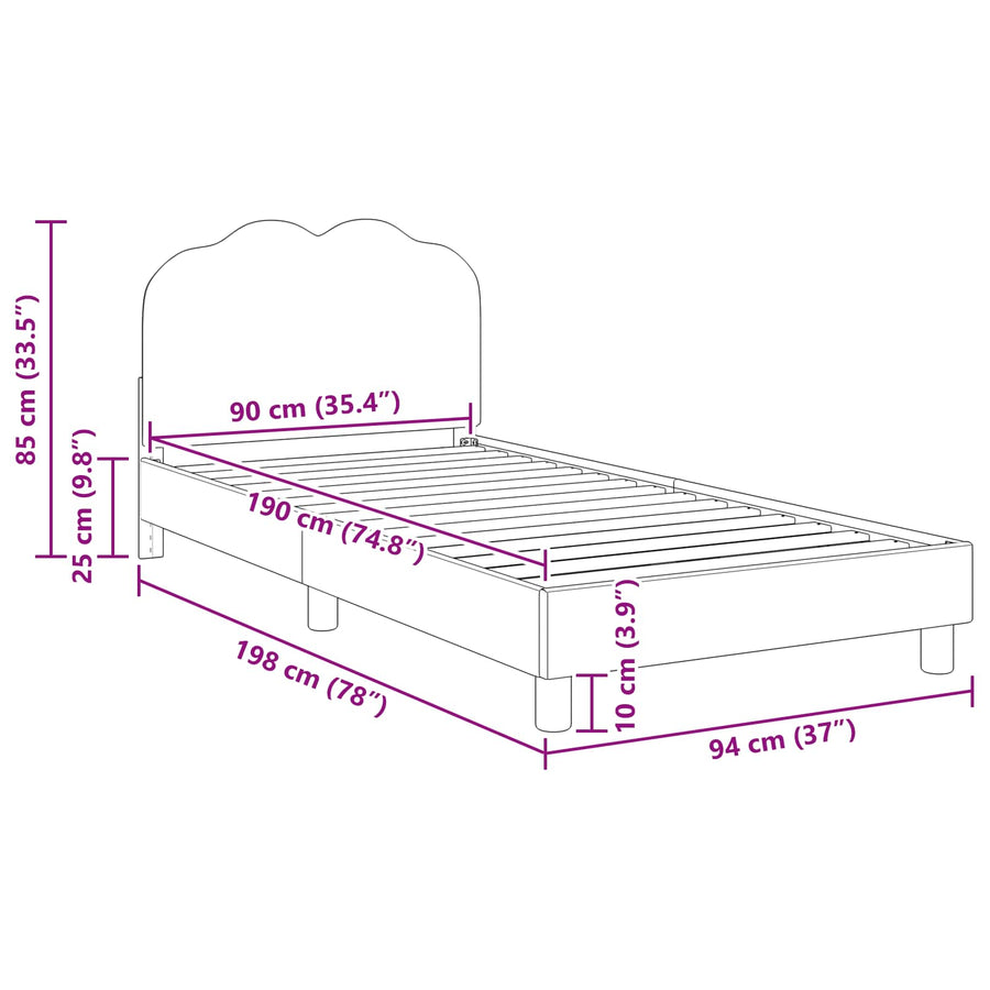 Bedframe voor kinderen met hoofdbord Crème 90 x 190 cm