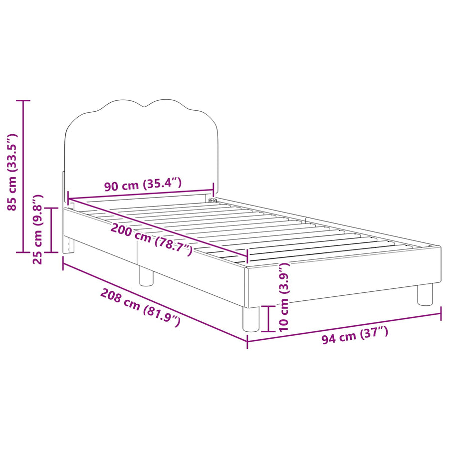 Bedframe voor kinderen met hoofdbord Lichtgrijs 90 x 200 cm