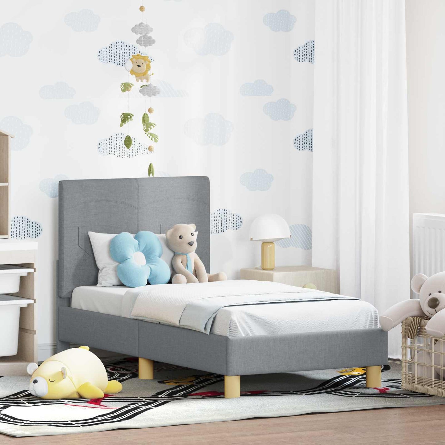 Peuterbedframe met hoofdbord Lichtgrijs 70 x 140 cm Stof