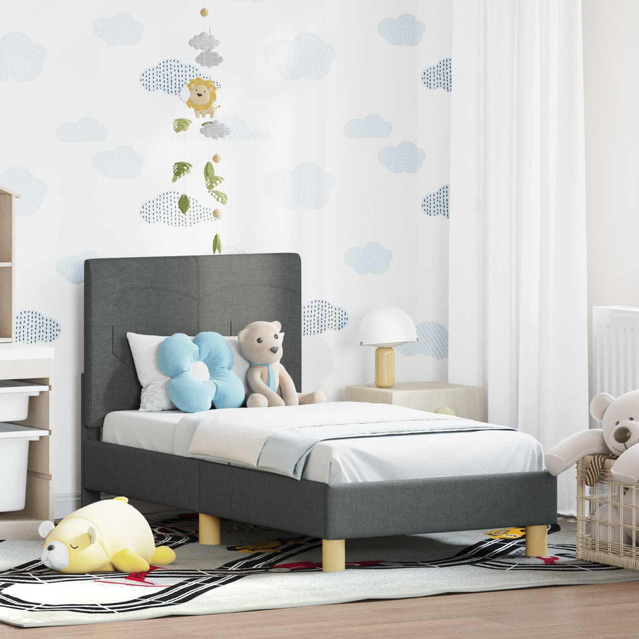 Peuterbedframe met hoofdbord Donkergrijs 70 x 140 cm Stof