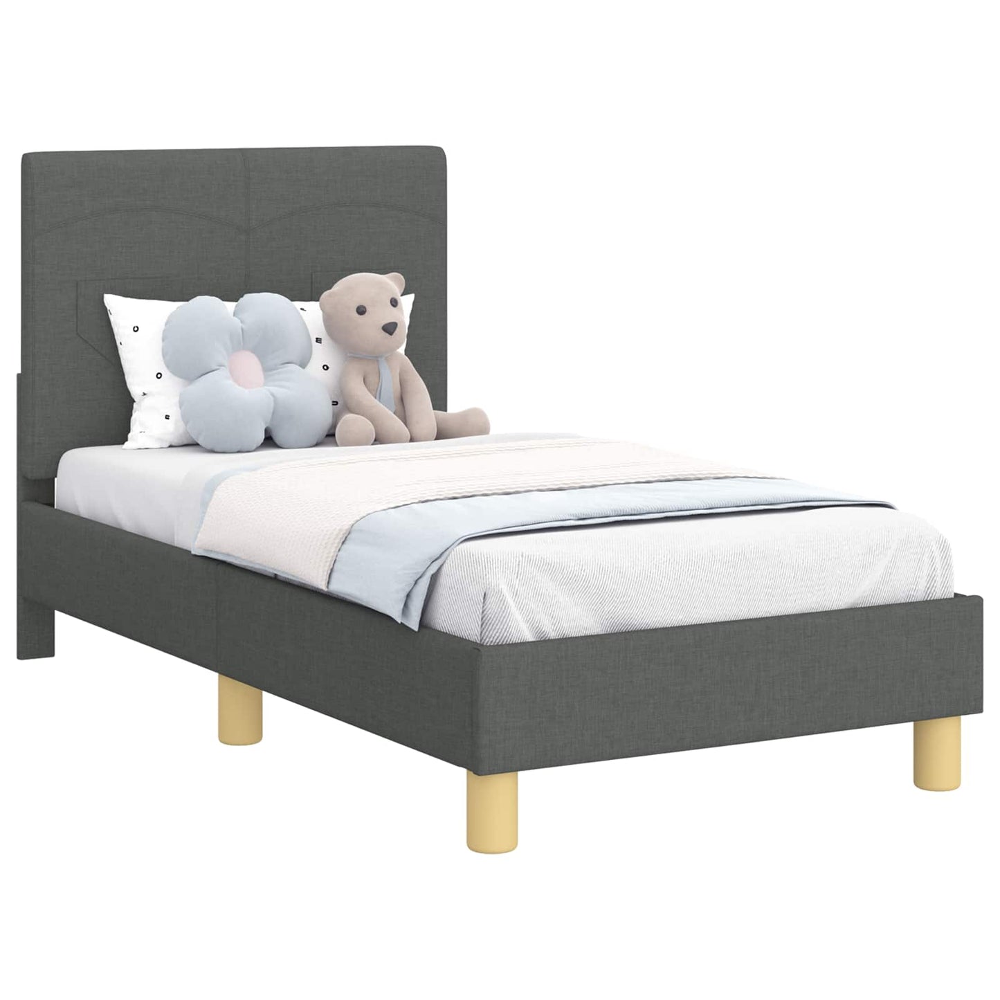 Peuterbedframe met hoofdbord Donkergrijs 70 x 140 cm Stof