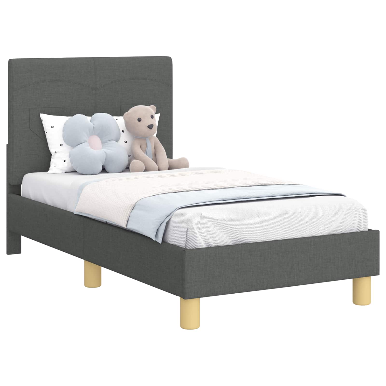 Peuterbedframe met hoofdbord Donkergrijs 70 x 140 cm Stof