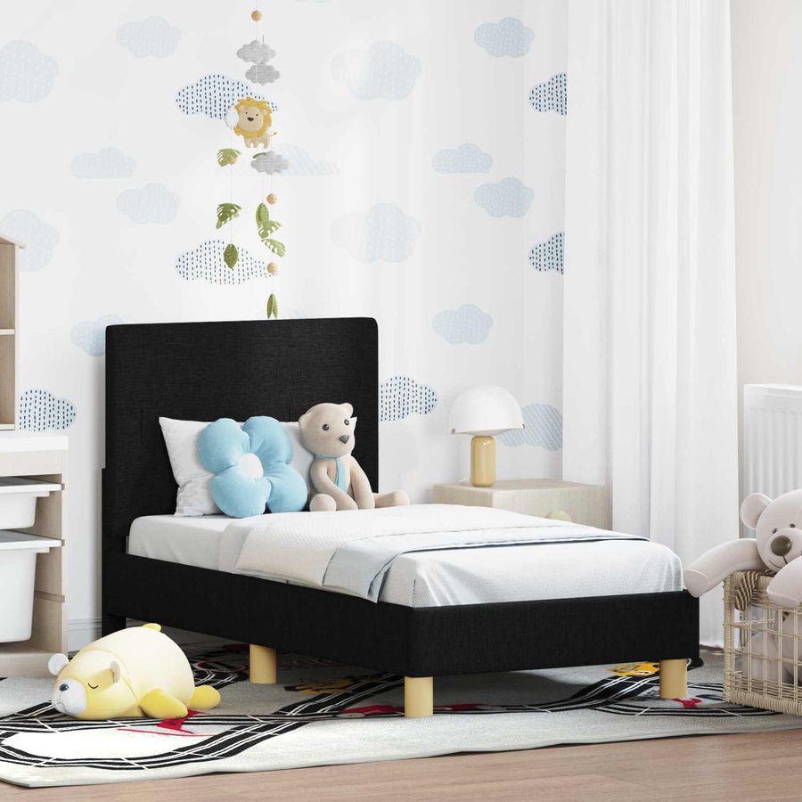 Peuterbedframe met hoofdbord Zwart 70 x 140 cm Stof