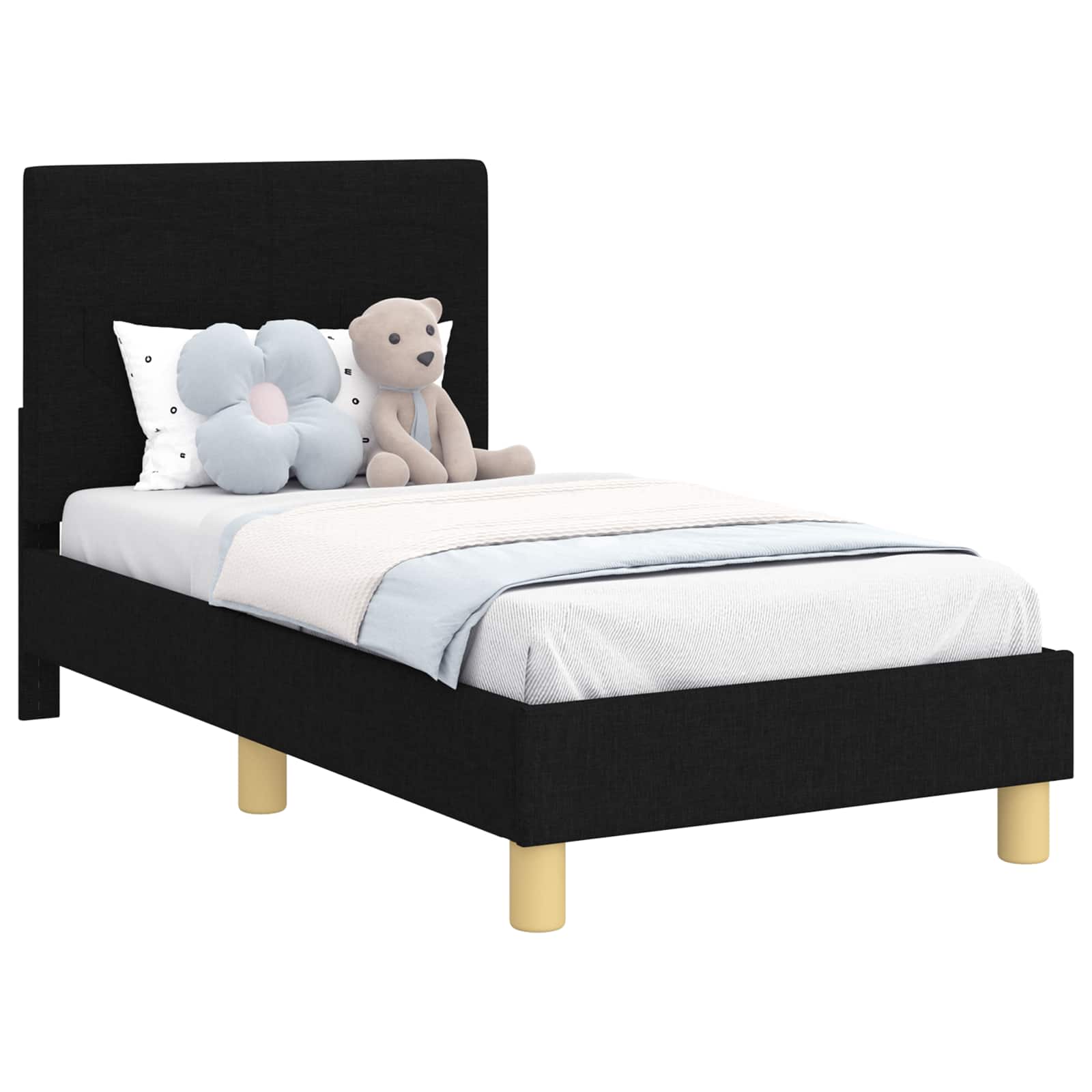 Peuterbedframe met hoofdbord Zwart 70 x 140 cm Stof