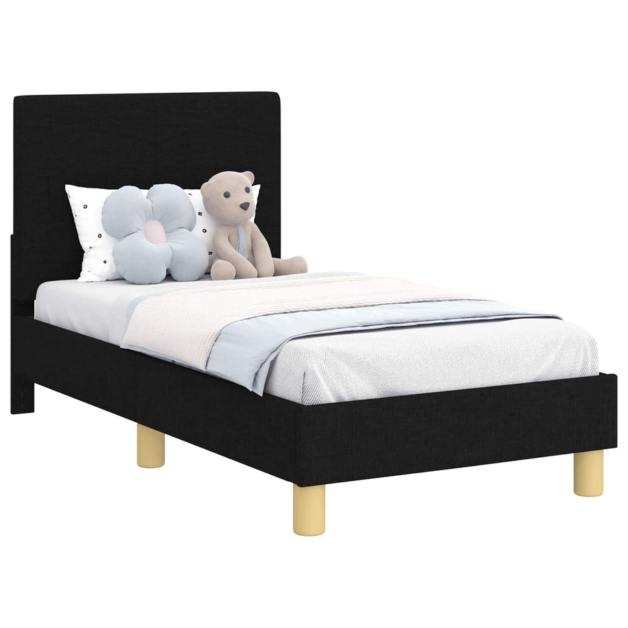 Peuterbedframe met hoofdbord Zwart 70 x 140 cm Stof