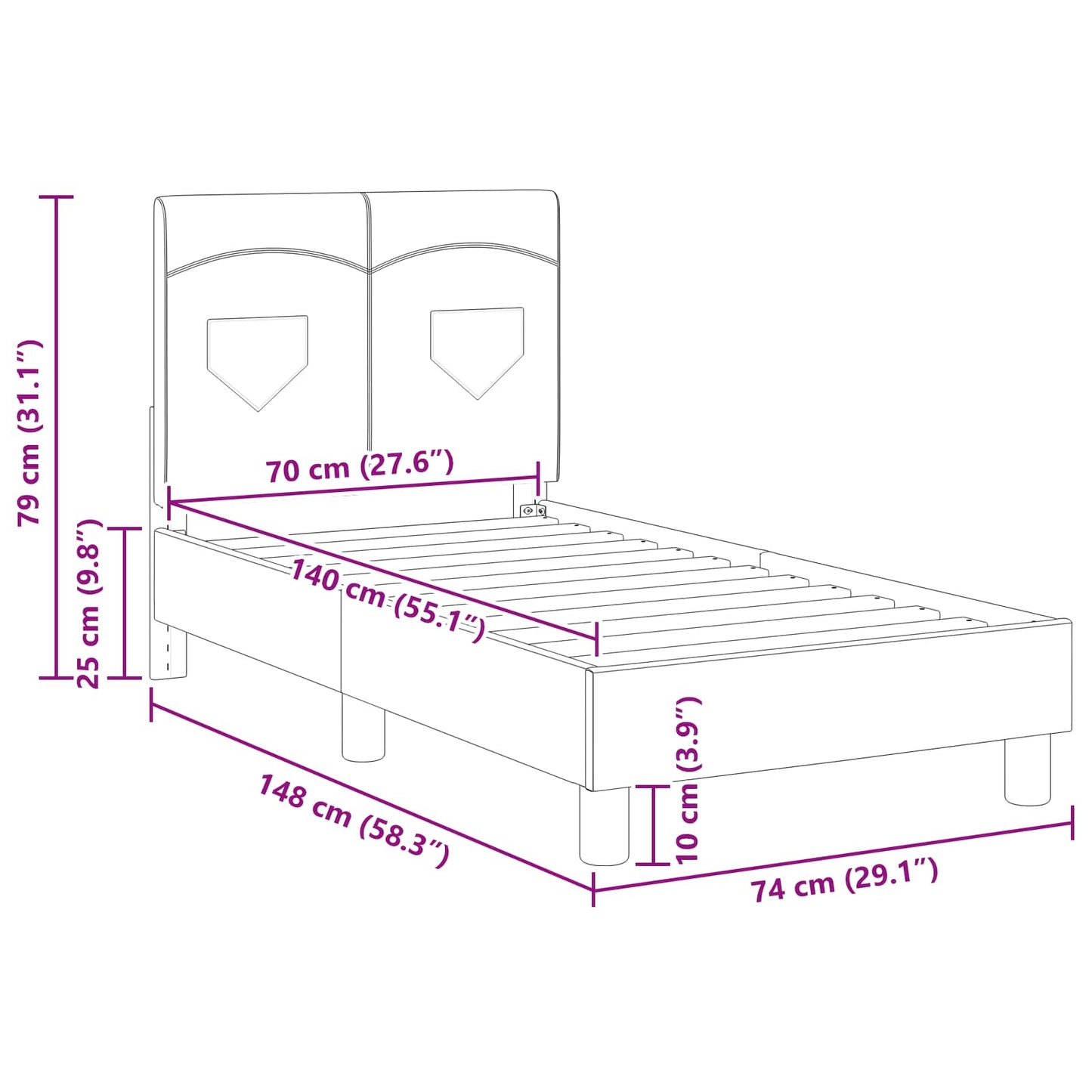 Peuterbedframe met hoofdbord Zwart 70 x 140 cm Stof