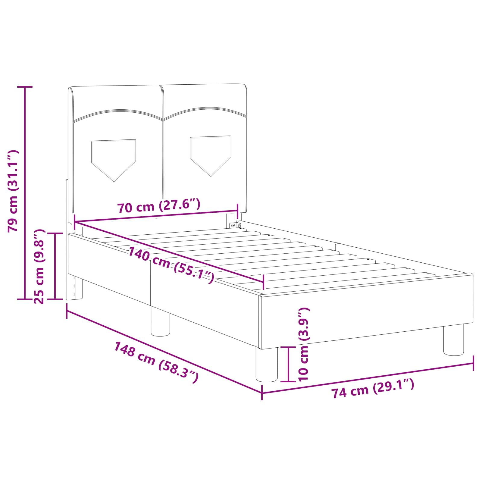 Peuterbedframe met hoofdbord Roze 70 x 140 cm Stof