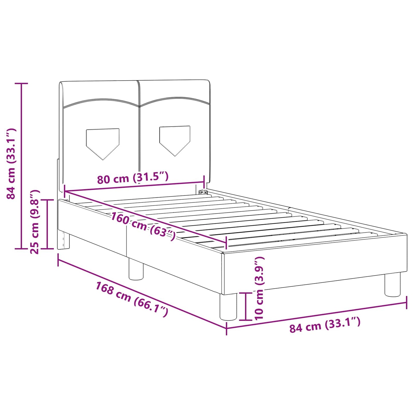 Bedframe voor kinderen met hoofdbord Donkergrijs 80 x 160 cm