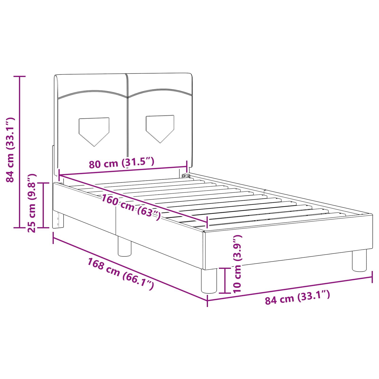 Bedframe voor kinderen met hoofdbord Roze 80 x 160 cm Stof