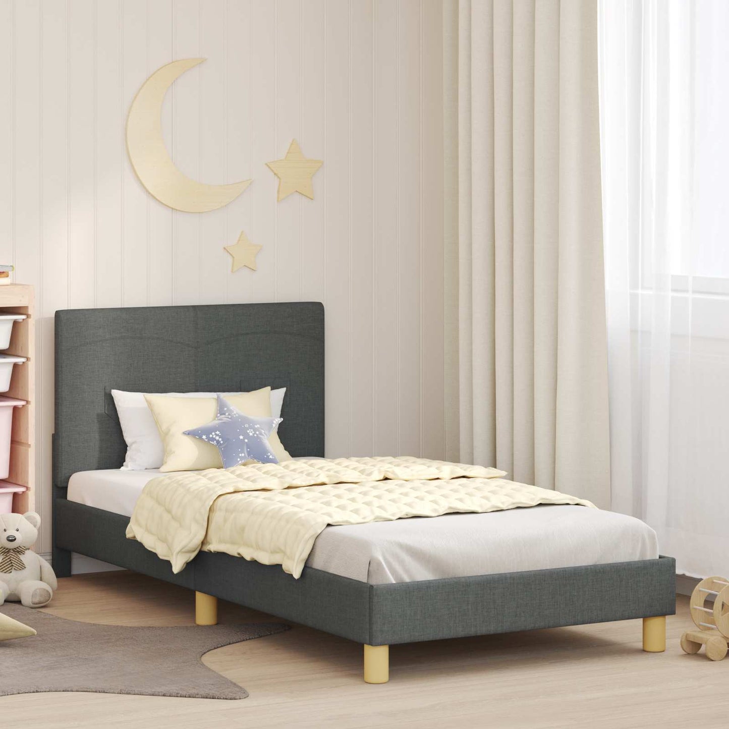 Bedframe voor kinderen met hoofdbord Donkergrijs 90 x 190 cm